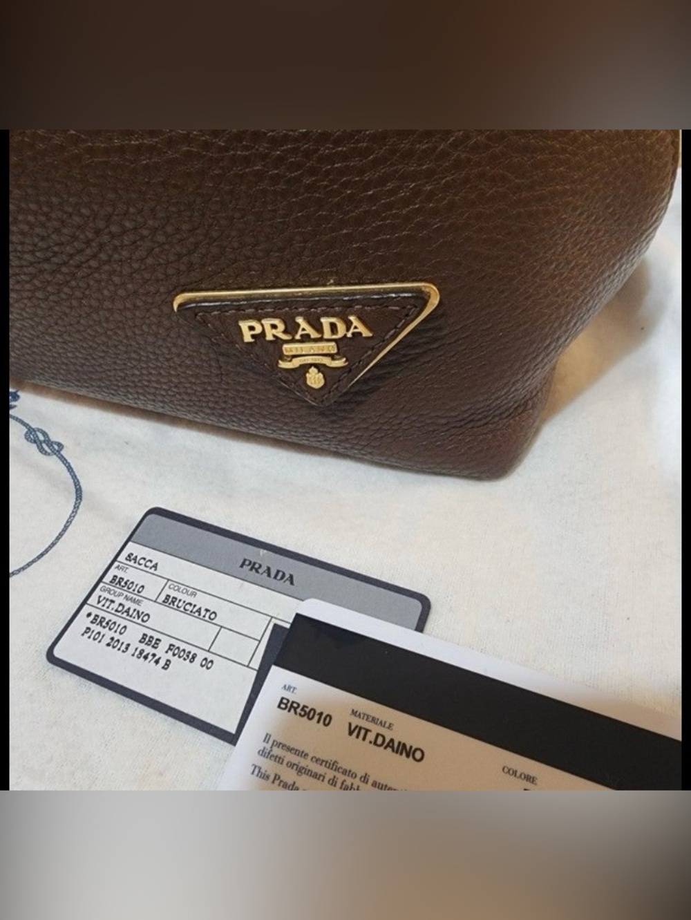 Large Prada Vitello Daino Brown Pebbled Leather Shoulder Bag Gold Hardware - Picture 5 of 12